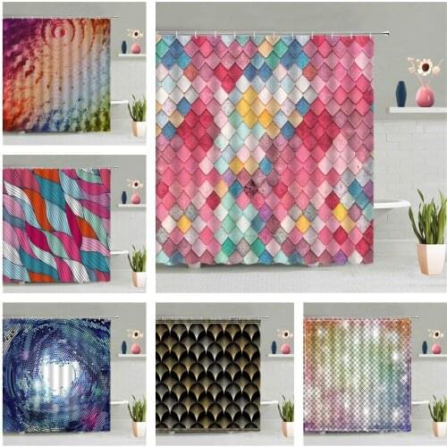 Colourful Geometry Wave Point Shower Curtain Stripe Shining Diamond Mosaic Bathroom Accessories Set Waterproof Bath Screen Decor