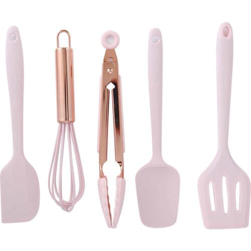 5pcs Silicone Pink Baking Spatula Spatula Scraper Egg Beater For Children Kitchen Utensil Set Cooking Tools Kitchenware