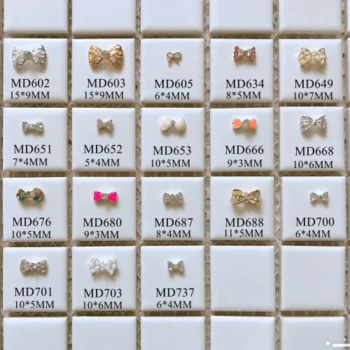 50pcs/bag 3D Charms Metal Bowtie Bow Rhinestone and Pearl Bow Deco Nail Decoration Metal Nail Art Deco