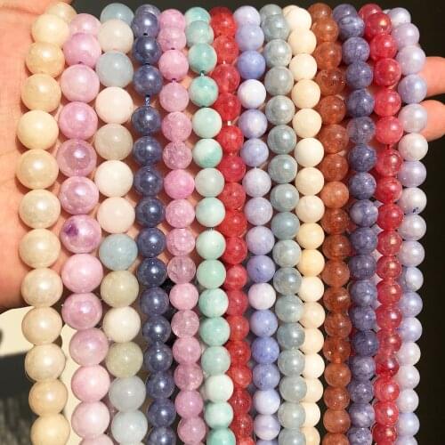 Natural Stone Pink Purple Blue Angelite Morganite Round Beads For Jewelry Jade Beads Making DIY Handmade Bracelet Neckalce 15