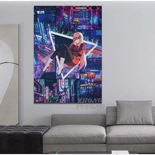 Zero Two Darling In The Franxx Anime Night City Poster Canvas Wall Art Decoration Prints For Home Bedroom Decor Painting