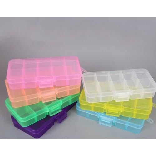 10 Slots Plastic Storage Jewelry Box Compartment Adjustable Container for Beads Earring Box for Jewelry Rectangle Box Case 10 S