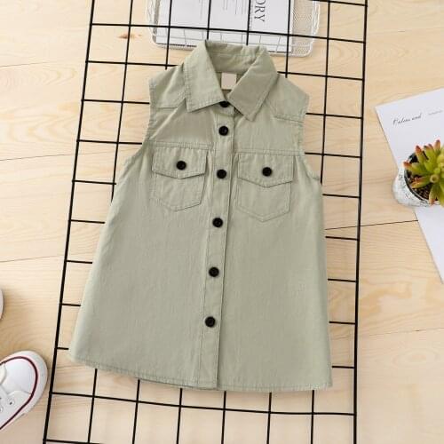 Newborn Baby Girls Summer Shirt Dress Casual Solid Turn-Down Collar Sleeveless Button-Open Jumper Skirt Straight Mini Dress