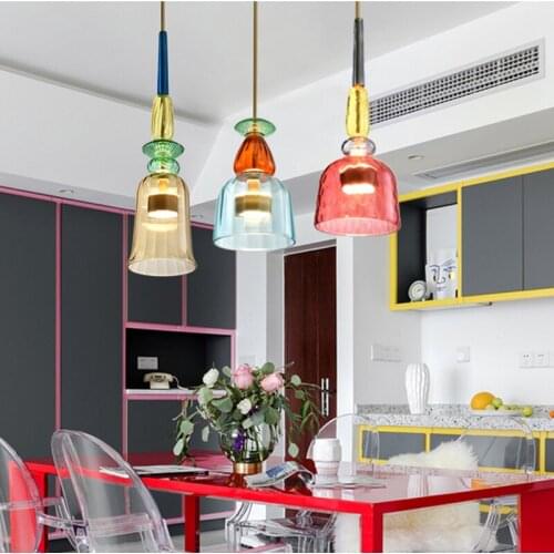Modern Macaron LED Glass Pendant Lights Lighting Bedroom Living Room Interior LOFT Modern Pendant Lamp Restaurant Indoor Decor
