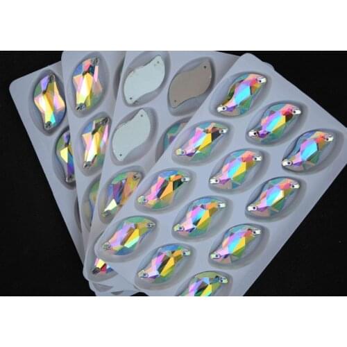 All Size Glass Crystal S shape Sew On Stones Shiny Crystal Clear AB Flatback 2 holes 6*12mm,10*20mm,15*30mm Sewing Jewelry Beads