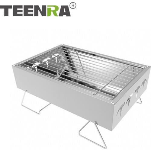 TEENRA Stainless Steel BBQ Grill Mini BBQ Grill Portable Folding Barbecue Grill Home Camping Cooking Tool BBQ Accessories