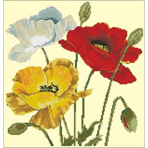 Tricolor poppy patterns Counted Cross Stitch 11CT 14CT DIY Chinese Cross Stitch Kits Embroidery Needlework Sets home decor