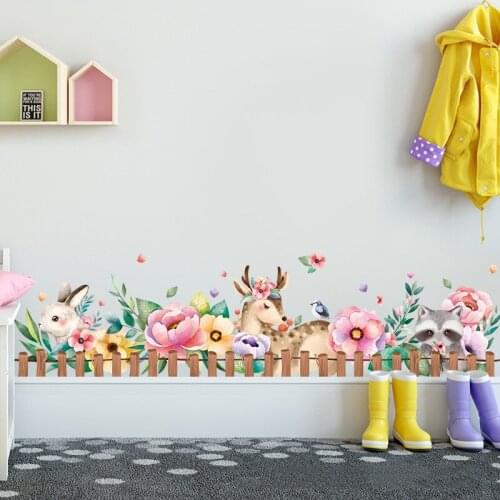 Creative Animal Plants Wall Sticker for Kids Room Home Living Room Decoration Wall Decals Nursery Mural Skirting Line Room Decor