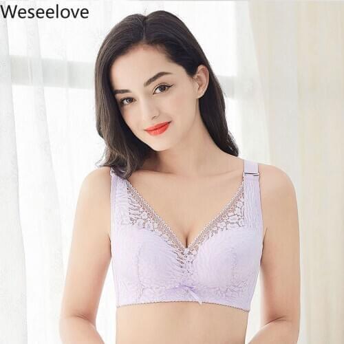 Weseelove Sexy Soft Lace Underwear Women Plus Size Bra Without Rims Breathable Adjustable Gathered Beauty Back Lingerie X26-2