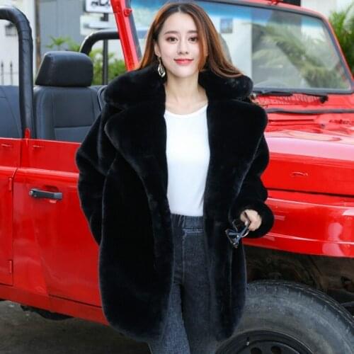 Winter Womens High-quality Artificial Rabbit Fur Loose Lapel Fur Coat Loose Lapel Thick Warmth Plus Size Womens Plush Coat