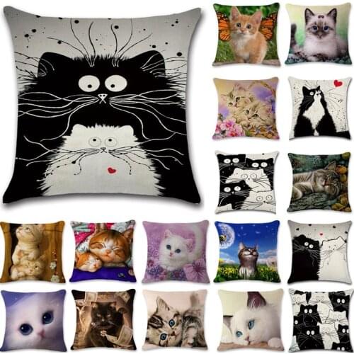 1 Pcs Cartoon Cat Pattern Cotton Linen Throw Pillow Cushion Cover Seat Car Home Sofa Bed Decorative Pillowcase funda cojin