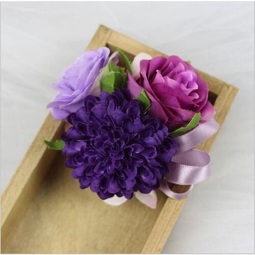 10Pcs New Dark Purple Rose Corsage&Wrist Flowers Groomsman Article Flowers Wedding Party Decorative Corsage Wrist Flowers