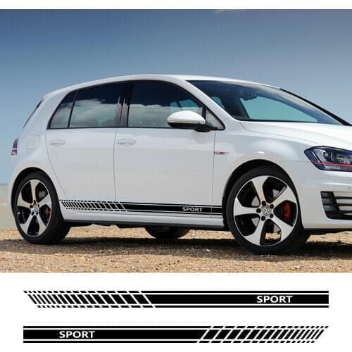 2pcs Car Sticker Door Side Skirt Vinyl Film Auto Sport Racing Stripes Decals For Volkswagen GOLF 4 5 6 7 Tuning Car Accessories