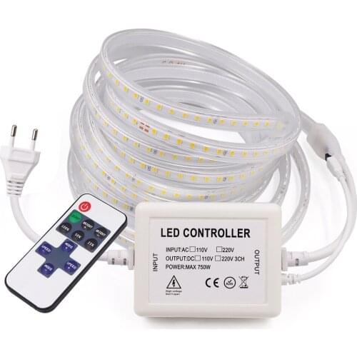 2835 120LEDs/m Dimmerable LED Strip EU 220V With Remote IP67 Waterproof White/Warm White/Blue Flexible Ribbon Tape LED Light