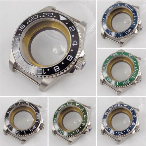 40mm Mens Watch Case Parts Fit For ETA2836 2824 Miyota8215 821A DG2813 Date Window Cyclops Sapphire Glass Ceramic Bezel Insert