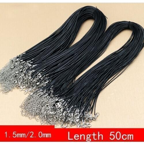 50pcs/lots 1.5mm/2mm Black Faux Leather String Cord Necklace Waxed Cotton Cords With Clasp Rope For Pendants Jewelry Making Diy