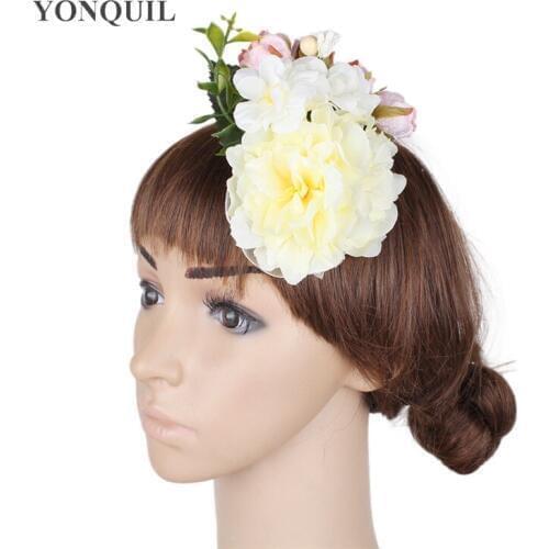 6PCS/LOT 12CM Silk Flower Decoration Fascinator Brooch Hair Clip Wedding Women Artificial Flower Hair Pins Hair Accessories