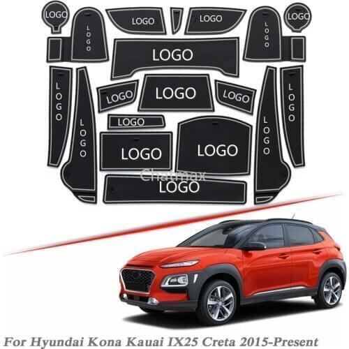 Brand LOGO Car Styling For Hyundai Kona Kauai IX25 Creta 2015-2020 Gate slot pad Interior Door Groove Mat Non-slip dust Mat