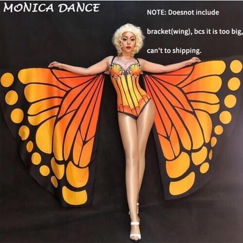 Women Sexy Stage Butterfly Djds Bodysuit Big Pearls Nightclub Party Dancer Stage Wear Performance Costumes (Without Bracket)