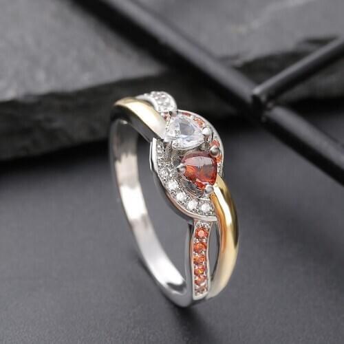 Womens 925 Silver Two-color Creative Love Heart Shaped Zircon Ring Engagement Wedding Gift Jewelry Ring Wholesale Size 6-10