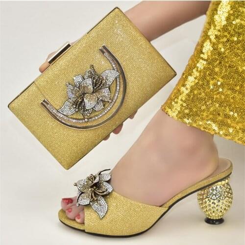 Doershow Italian Matching Shoe and Bag Set GOLD Italian Shoes with Matching Bags High Quality Wedding Shoes and Bag ! SSC1-1