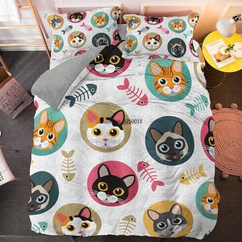2/3 PCS Cute Animals Cats Luxury Bedding Sets Cartoon Cat Dog Paw Kids Duvet Cover Set Printed Queen King Size Bedclothes