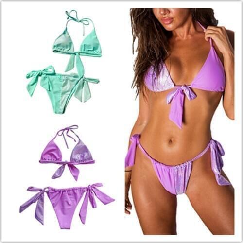 Meihuida Womens Bikini Swimsuit Two Piece Fashion Sexy Solid Color Lace Up Triangle Bathing Suit with Chest Pad