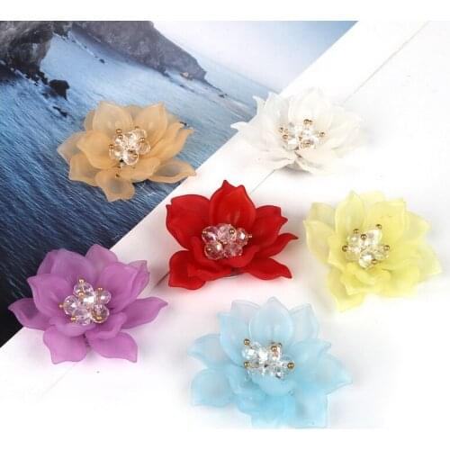 Hot 1Pcs Acrylic Lotus Flower Sew Rhinestone Crystal Stone Charms Fit DIY Bracelets Necklace Jewelry Making Wholesale