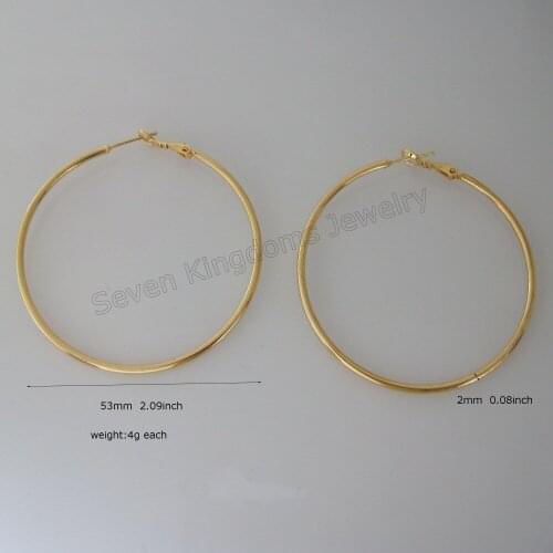 / MIN ORDER 10$ /NEW 4G - YELLOW GOLD GP SOLID OVERLAY FILL BRASS PLAIN ROUND HOOP DIAMETER 2.09" EARRING BAND WIDTH 2MM 0.08"