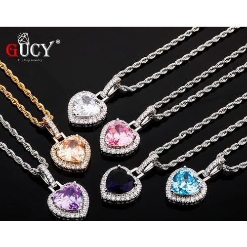 GUCY Fashion 6 Color Heart Pendant Necklace Bling Iced Out Cubic Zirconia Hip Hop Jewelry Gift For Women