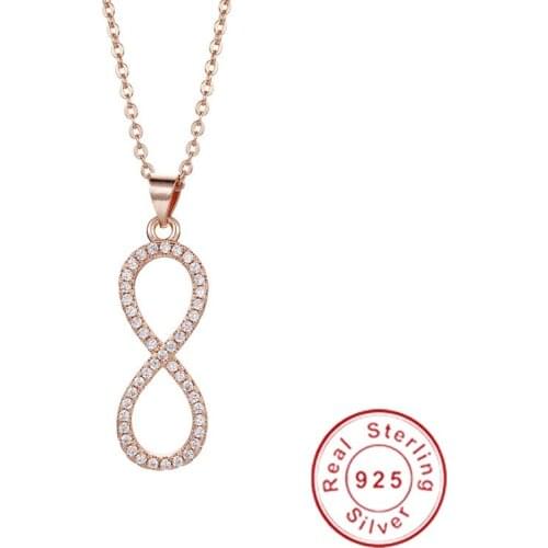 Fashion Eight shape pave Simulated Diamond Pendants 925 silver & rose gold Wedding Pendant with Necklace for women Birthday Gift