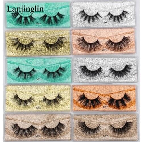 LANJINGLIN False Eyelashes Wispy Fluffy Hot Sale 3D Mink Lashes Long Thick Lashes Handmade Soft Eye Lash Makeup Extension Tools