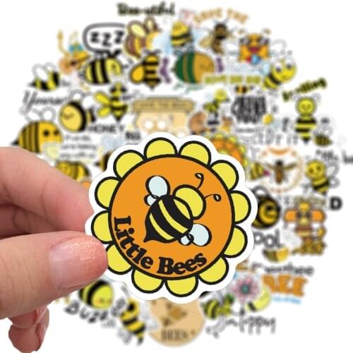 TD ZW 50Pcs Cute Little Bees Cartoon Stickers for Car Laptop Car Backpack Notebook Suitcase Waterproof Decal Kids Toy Sticker