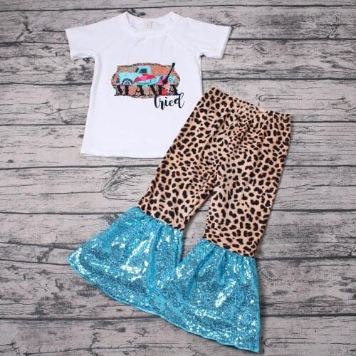 New baby girls boutique clothing cute car pattern Tops bell pants simple style outfits for the modern market