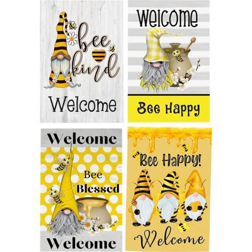 New Fashion Home Decoration 4PCS Cute Printing Bee Welcome Garden Flag Double Side Outdoor Sign Garden Decoration