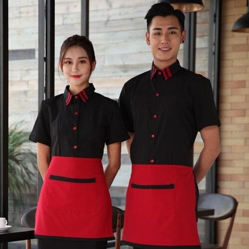 Hotel Work Clothes Coffee Shop Waitress Uniform Restaurant Fast Dining Hot Pot Barbecue Shops Waiter Short Sleeve Overalls H2274