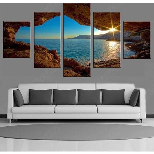 Landscape Canvas Painting Modern Wall Art Printed Pictures 5 Pieces Home Decor Mountain Sunset Painting for Living Room Decor