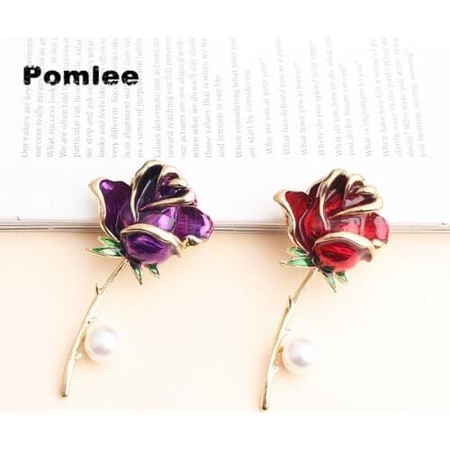 Pomlee Enamel Rose Flower Brooches For Women Lady Fashion Luxury Pearl Flower Pin Spring Summer Design 2 Colors Available Gift