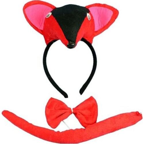 Boy Men Girls Grey Red Animal 3D Wolf Fox Headband Bow Tie Tail Set Coplay Costume Props Carnival Party Xmas Halloween Christmas