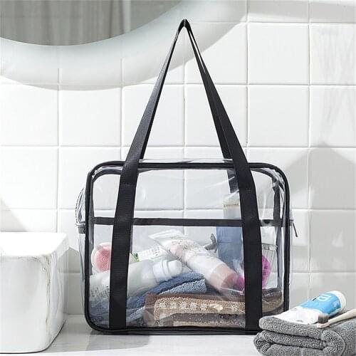 Clear Cosmetics Bag Transparent Tote Bag Thick PVC Zippered Toiletry Carry Pouch Waterproof Makeup Artist Large Bag
