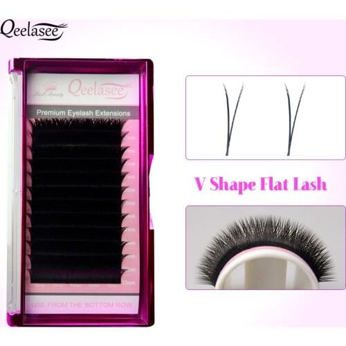 Qeelasee V Shape Ellipse Flat Eyelashes Split Tips Ellipse V Shape Eyelash Extensions Maquiagem Cílios Volume Looking Flat Lash