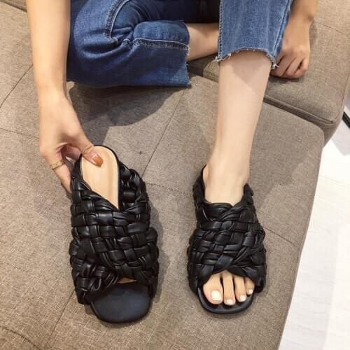 IF IFOND Summer Women Slipper Low Open Toe Flat Casual Slides Beach Flip Flops Brand Weave Ladies Sandal Shoes Plus Size 35-42