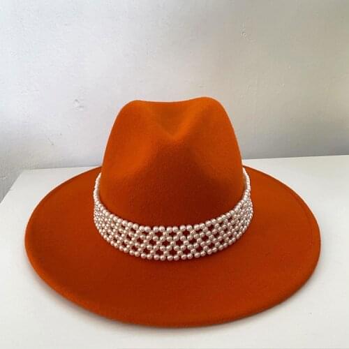 Panama Fedora Hats For Women Autumn Winter High Top Jazz Top Hat 100% Wool Pearl Fashion Hat Causal Quality Hat Sombrero Mujer