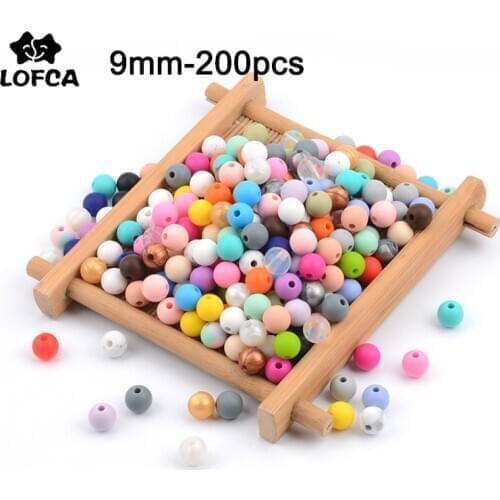 LOFCA 200pcs/lot 9mm Silicone beads Loose Teether Beads BPA Free Food Grade Baby Teether Chew DIY Jewelry Necklace Making