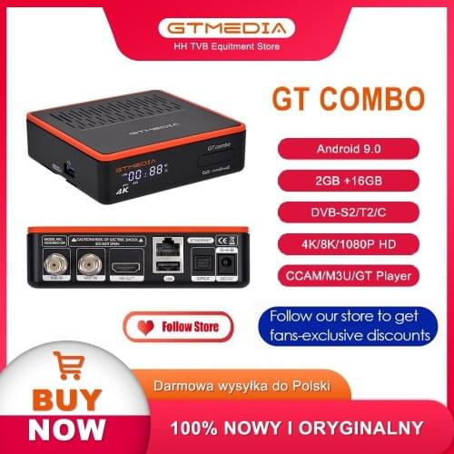 GTMEDIA GT Combo 4K 8K Android 9.0 Smart TV BOX DVB-S2 T2 Cable 2G+16G Satellite Receiver Ccam Built In Wifi Shipped From Spain