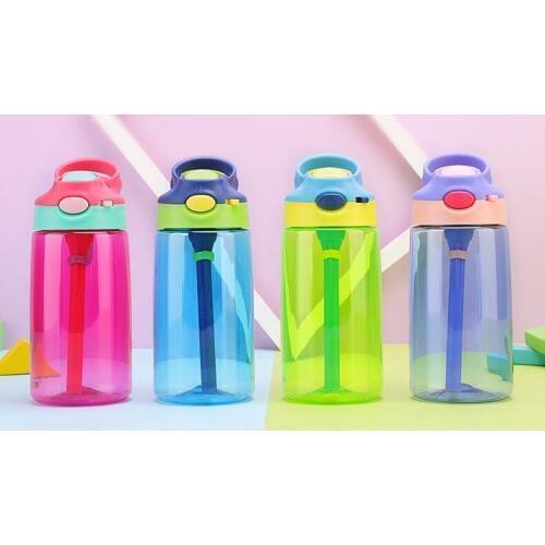Sports Water Bottle with Straw Children Kids Portable Large Capacity Food Grade Plastic Space Cup Pure Color W9089