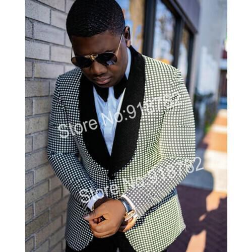 Wedding Suit For Men Groom Suit 2020 New Designs Black Blazer White Dot Formal Groomsmen Tuxedo Suit Slim Fit Costume Homme