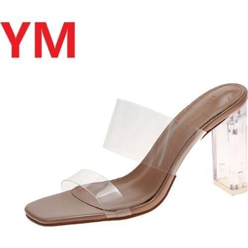 Sexy Newest Women Pumps Shoes Celebrity Wearing Simple Style PVC Clear Transparent Strappy Buckle Sandals High Heels Woman