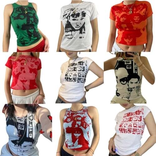 Tie Dye Casual Tank Tops Summer Women 2021 Vintage Round Neck Graphic Print Female Streetwear Y2K Sleeveless Vest Crop Tops