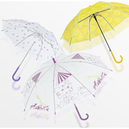 Childrens umbrella long handle straight rod automatic umbrella transparent frosted eight bone umbrella sunny and rainy